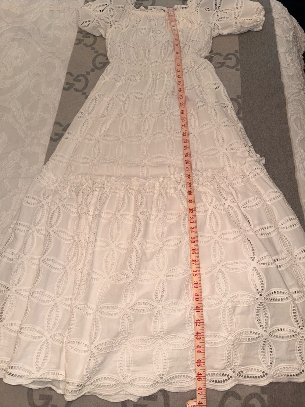 Evernew Melbourne Beth broderie off the shoulder Tiered Midi Dress in white - Picture 10 of 12